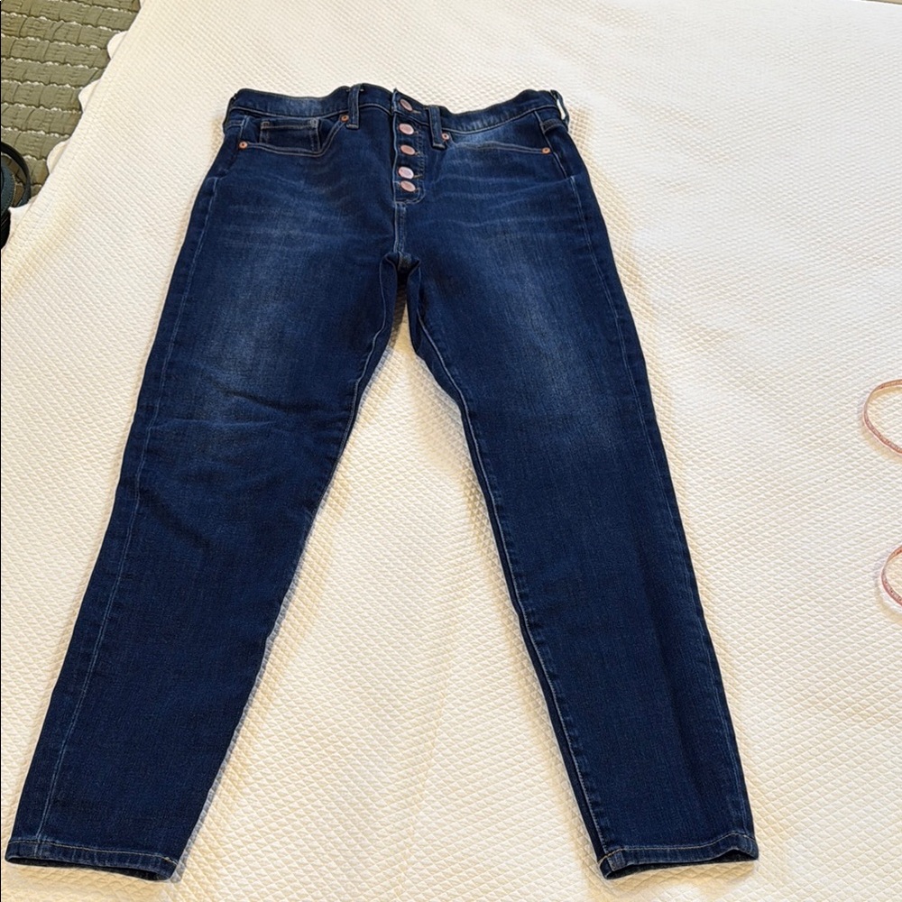 Banana Republic. High waist. Button fly, skinny dark rinse jeans size 29. Ankle.